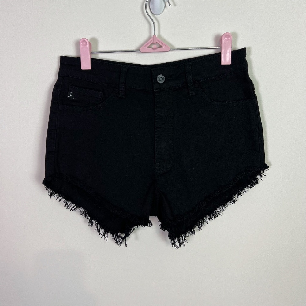 KanCan Black High Rise Raw Hem Denim Jean Shorts Women Size 9 / 28